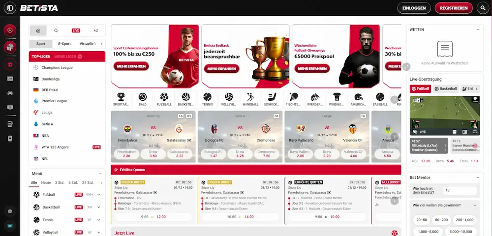 Betista payout review – desktop sportsbook odds screen for German players